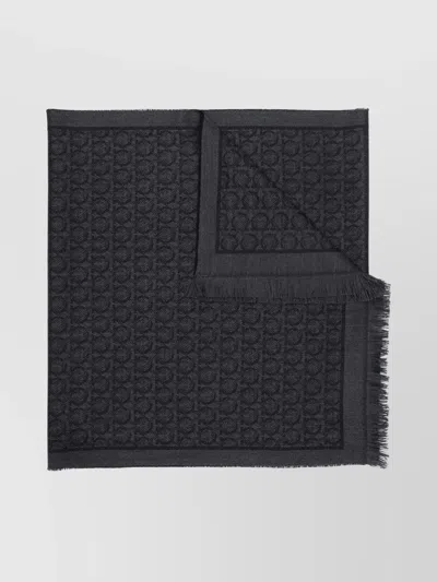Ferragamo Wool Scarf With Fringed Edges And Monogram Pattern