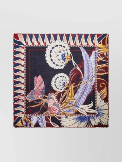 Ferragamo Wool Shawl Floral Fringed Edges