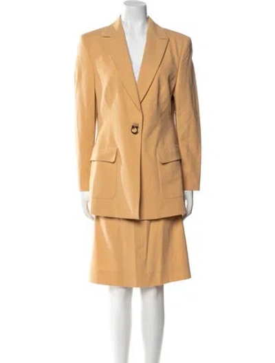 Pre-owned Ferragamo Wool Skirt Suit In Yellow