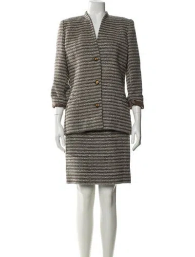 Pre-owned Ferragamo Wool Striped Skirt Suit In Black