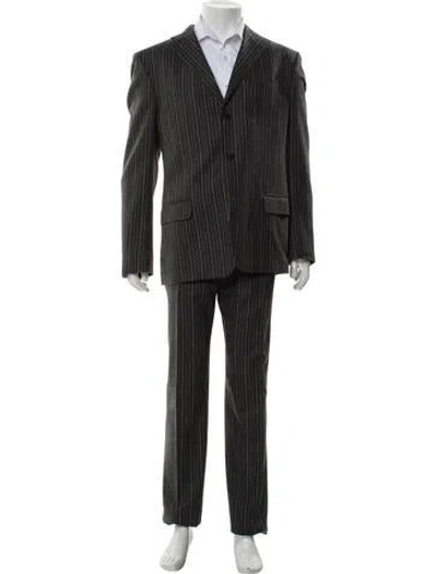Pre-owned Ferragamo Wool Striped Two-piece Blazer In Gray