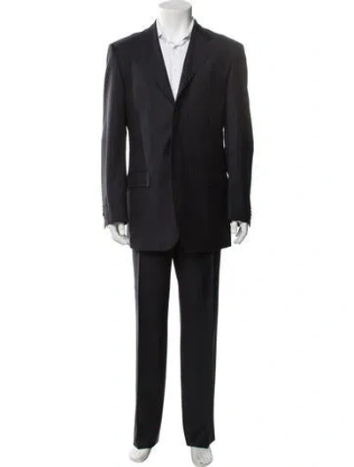 Pre-owned Ferragamo Wool Striped Two-piece Suit In Black