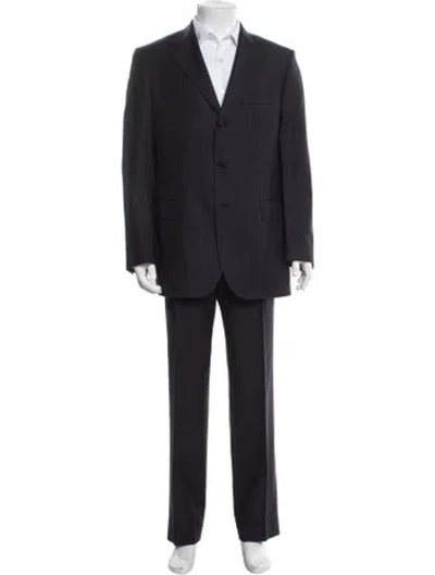 Pre-owned Ferragamo Wool Striped Two-piece Suit In Blue