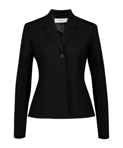 Ferragamo Wool Blazer Jacket With Cape Sleeves In Nero
