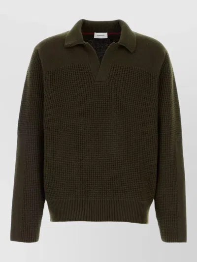 Ferragamo Wool Sweater Ribbed Cuffs Hem Textured In Brown