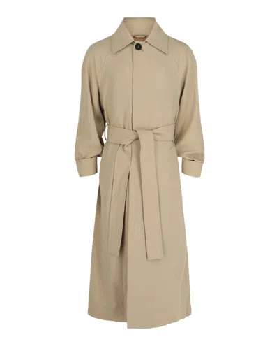 Ferragamo Wool Trench Coat In Brown