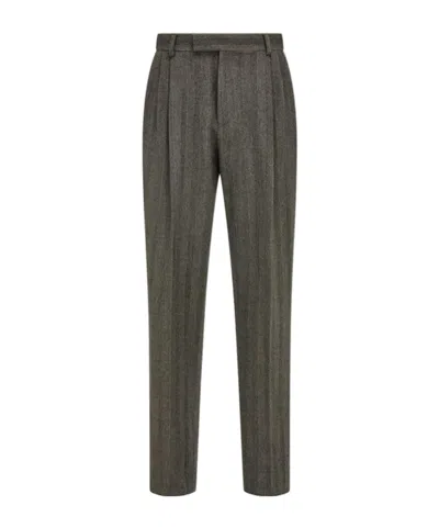 Ferragamo Belt-loops Pleated Trousers In Brown