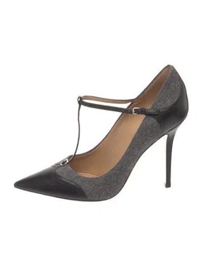 Pre-owned Ferragamo Wool T-strap Pumps In Grey