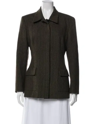 Pre-owned Ferragamo Wool Tweed Pattern Blazer In Green