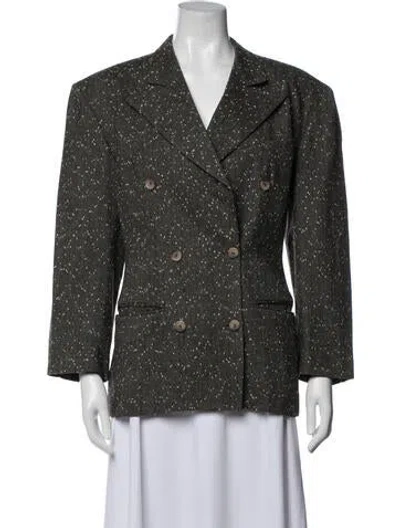 Pre-owned Ferragamo Wool Tweed Pattern Blazer In Green
