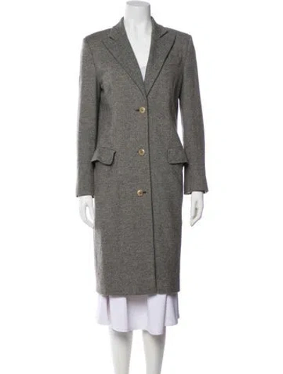 Pre-owned Ferragamo Wool Tweed Pattern Coat In Gray