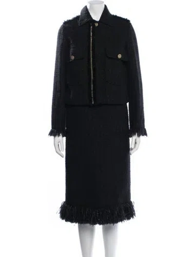 Pre-owned Ferragamo Wool Tweed Pattern Dress Set In Black