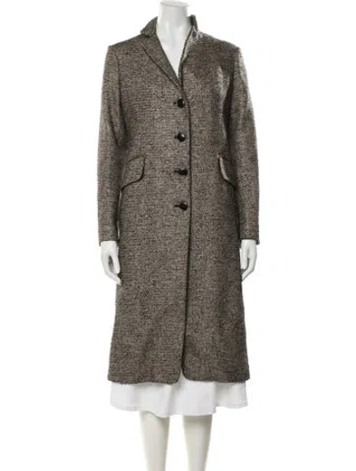 Pre-owned Ferragamo Wool Tweed Pattern Faux Fur Coat In Neutral