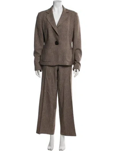 Pre-owned Ferragamo Wool Tweed Pattern Pantsuit In Brown