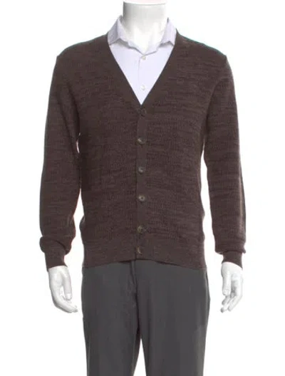 Pre-owned Ferragamo Wool V-neck Cardigan In Brown