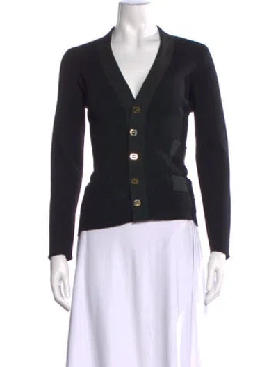 Pre-owned Ferragamo Wool V-neck Sweater In Black