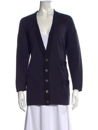 Pre-owned Ferragamo Wool V-neck Sweater In Blue