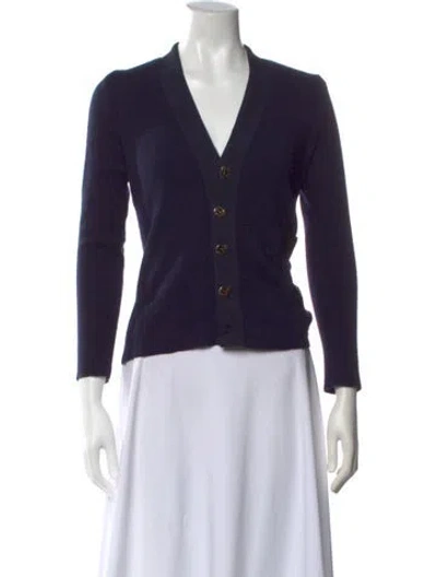 Pre-owned Ferragamo Wool V-neck Sweater In Blue