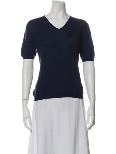 Pre-owned Ferragamo Wool V-neck Sweater In Blue