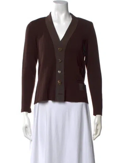 Pre-owned Ferragamo Wool V-neck Sweater In Brown