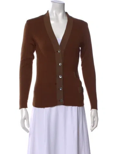 Pre-owned Ferragamo Wool V-neck Sweater In Brown