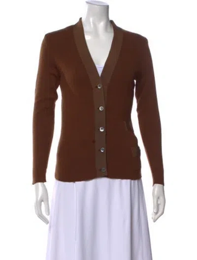 Pre-owned Ferragamo Wool V-neck Sweater In Brown