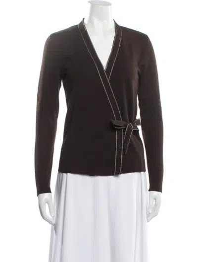 Pre-owned Ferragamo Wool V-neck Sweater In Brown