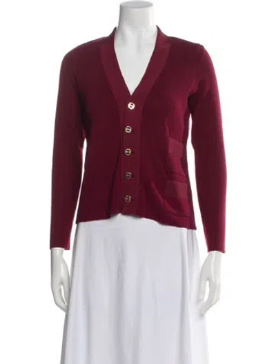 Pre-owned Ferragamo Wool V-neck Sweater In Burgundy