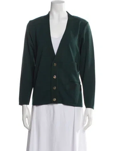 Pre-owned Ferragamo Wool V-neck Sweater In Green