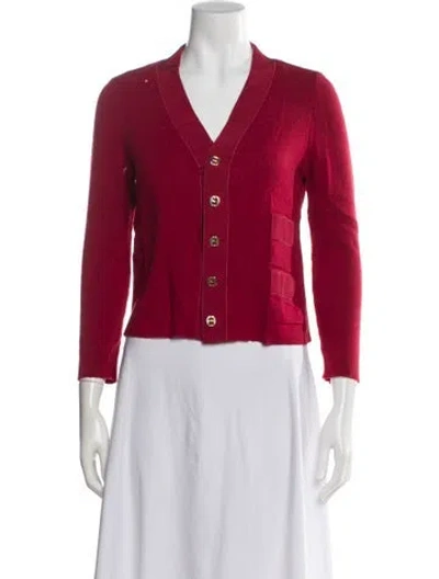 Pre-owned Ferragamo Wool V-neck Sweater In Red