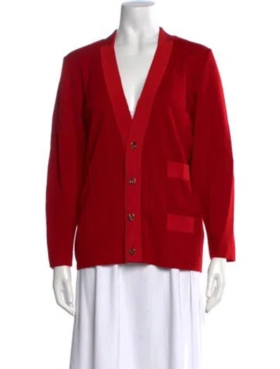 Pre-owned Ferragamo Wool V-neck Sweater In Red
