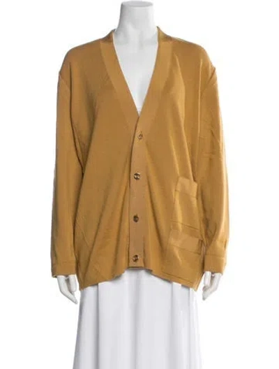 Pre-owned Ferragamo Wool V-neck Sweater In Yellow