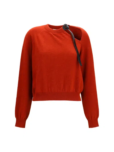 Ferragamo Wool-cashmere Crewneck With Shoulder Cut-out Sweater In Red