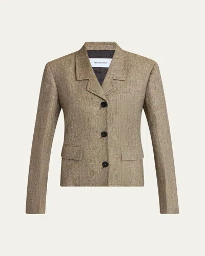 Ferragamo Wool-cashmere Single-breasted Blazer Jacket In Gray