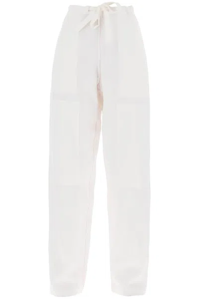 Ferragamo Work  Linen Blend Pants With Patchwork In White