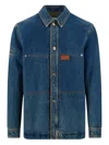 Ferragamo Pocketed Denim Jacket With Stitching And Sleeves In Blue