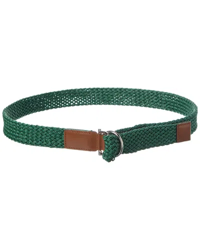 Ferragamo Woven & Leather Belt In Green