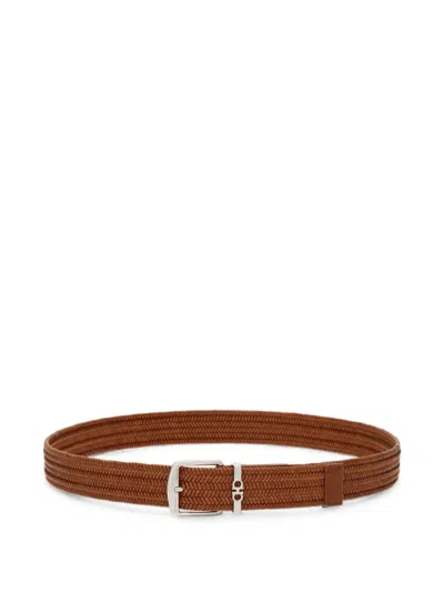 Ferragamo Woven Belt In Brown