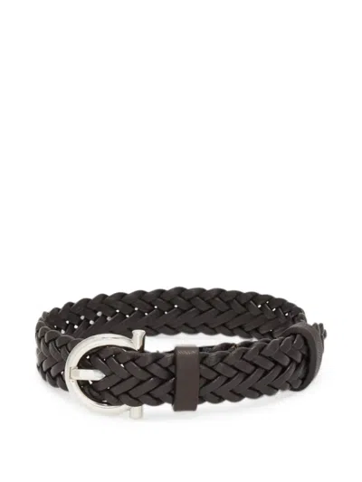 Ferragamo Woven Bracelet With Gancini Clasp In Black
