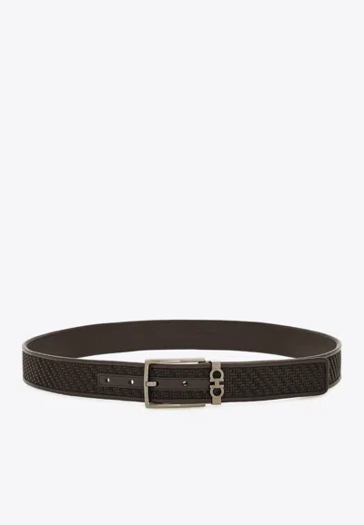 Ferragamo Woven Calf Leather Belt In Brown