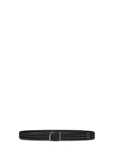 Ferragamo Dark Brown Woven Leather Belt In Black