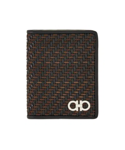 Ferragamo Woven Credit Card Holder In Brown