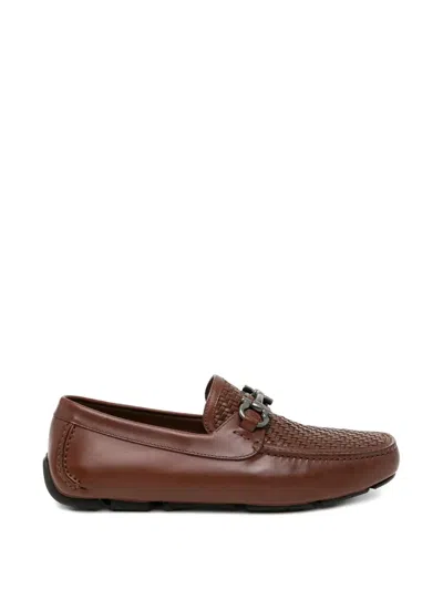 Ferragamo Woven Detail Bit Loafers In Brown