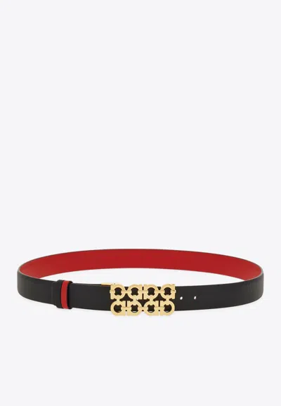 Ferragamo Woven Gancini Reversible Leather Belt In Black