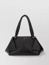 Ferragamo The Scarf Bag Black Shoulder Bag With Braided Handles And Folded Corners In Leather Woman