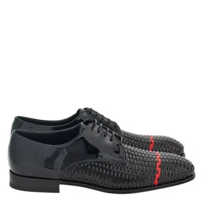 Ferragamo Woven Leather Derby Shoes In Black