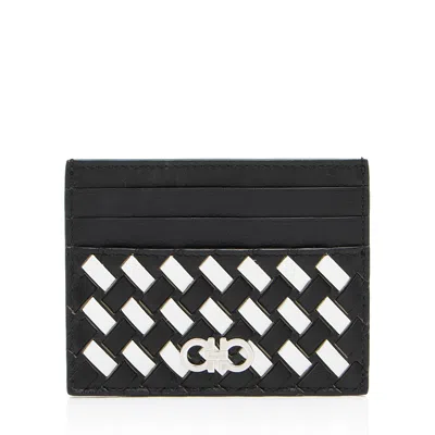 Ferragamo Woven Pannello Leather Card Case In Multi