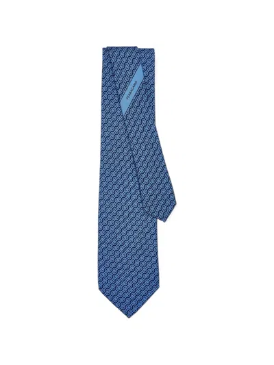 Ferragamo Woven Print Silk Tie In Blue