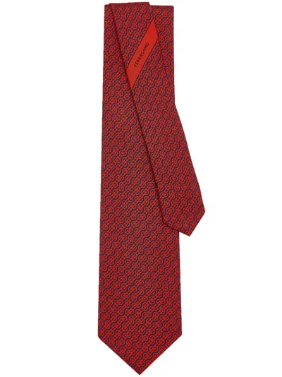 Ferragamo Man Woven Print Silk Tie In Dark Blue/red