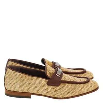 Ferragamo Woven Raffia Loafers In Gold